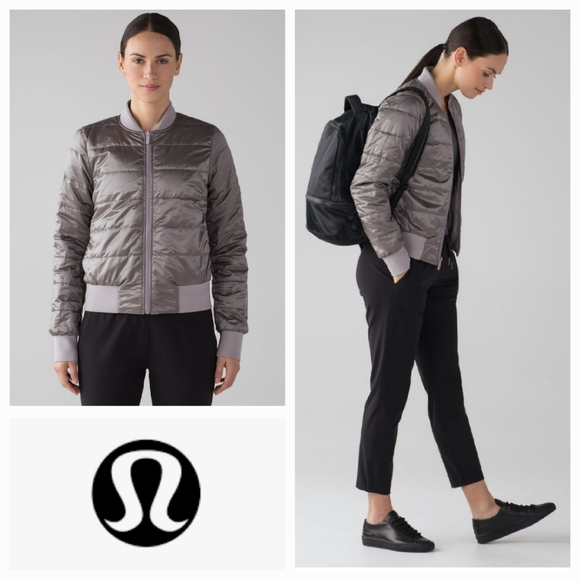 LULULEMON 10 Non-Stop Bomber Jacket Reversible Dark Chrome Size 10 - Picture 1 of 16